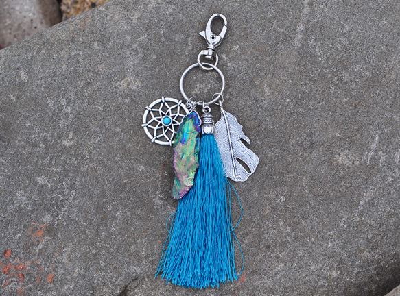 Boho style Natural Stone Tassel Keychain