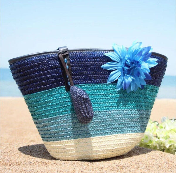 Beach Colorful Straw bag with flower