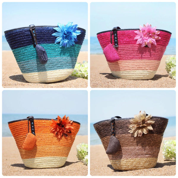 Beach Colorful Straw bag with flower