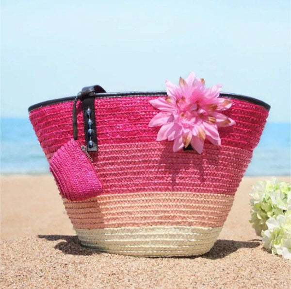 Beach Colorful Straw bag with flower
