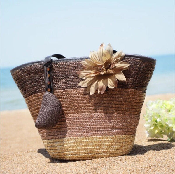 Beach Colorful Straw bag with flower