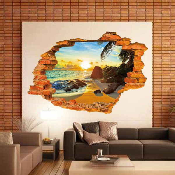 3D Sunset in the Beach Wall Sticker
