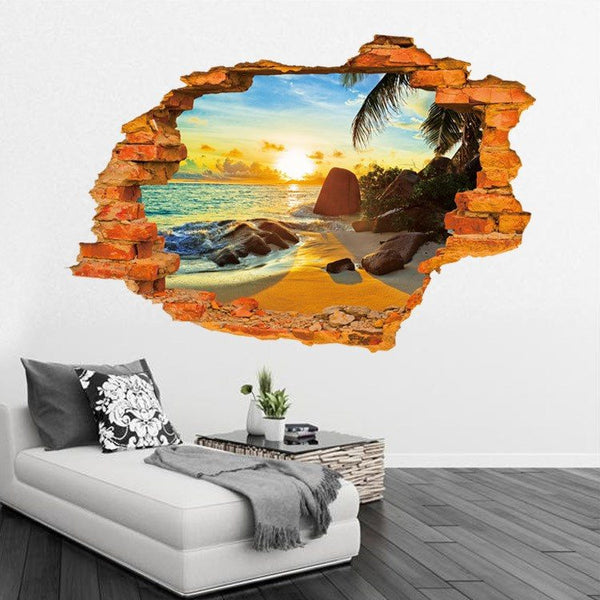 3D Sunset in the Beach Wall Sticker - Simply Adore