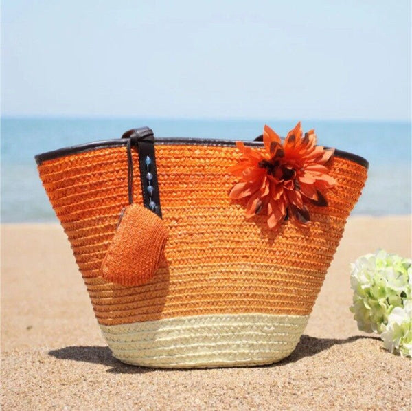 Beach Colorful Straw bag with flower