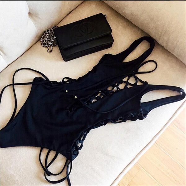 Deep V-neck Bandage Swimsuit