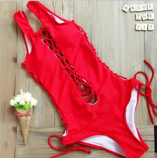 Deep V-neck Bandage Swimsuit