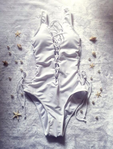 Deep V-neck Bandage Swimsuit
