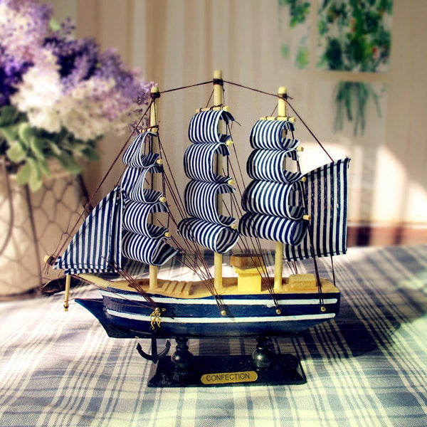 Mediterranean Style Handmade Wooden Sailing Ship (20cm)