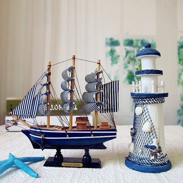 Mediterranean Style Handmade Wooden Sailing Ship (20cm)