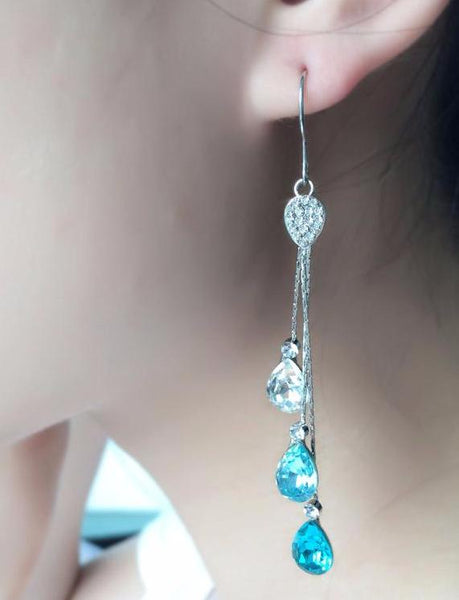Blue Ocean Drop Crystal Earrings
