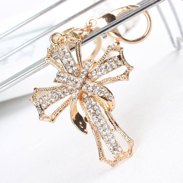 Rhinestone Cross Pendant Keychain