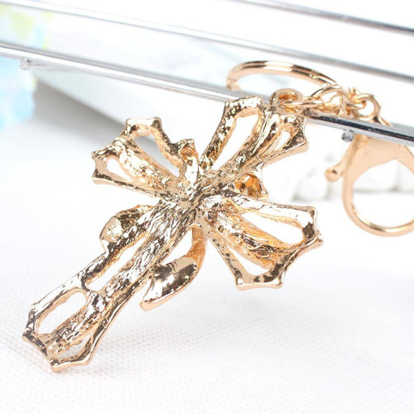 Rhinestone Cross Pendant Keychain