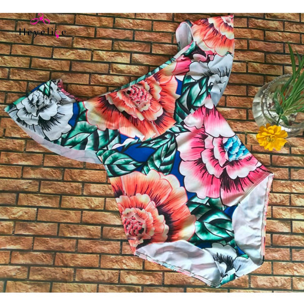 Floral Ruffle Off Shoulder Swimwear