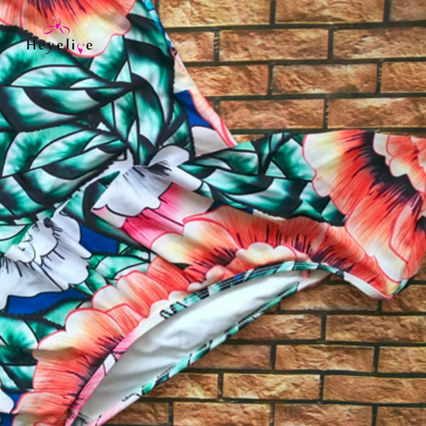 Floral Ruffle Off Shoulder Swimwear