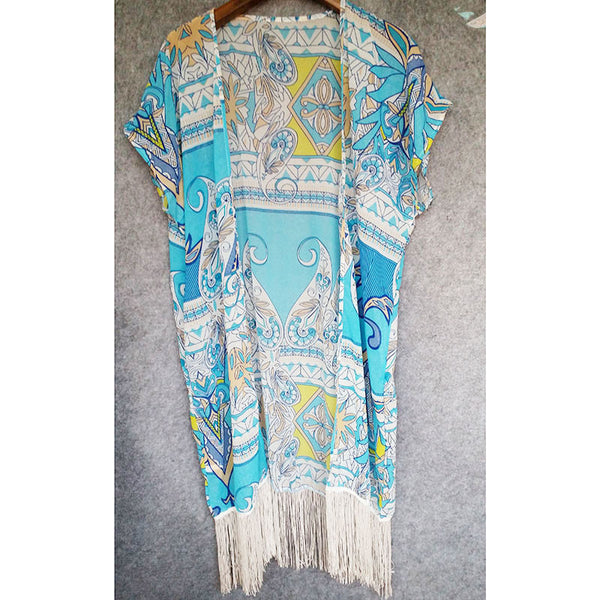 Bohemia Blue Chiffon Beach Cover Up