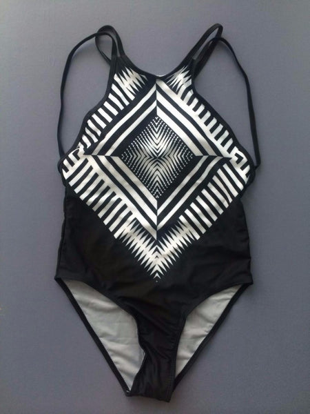 Geometry Print Backless Swimsuit