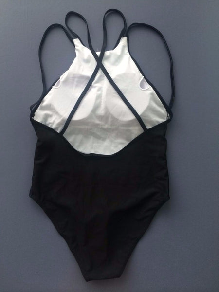Geometry Print Backless Swimsuit