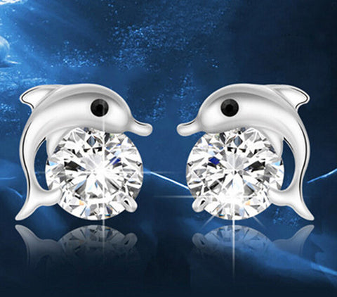 Dolphin  Crystal Studs Earrings