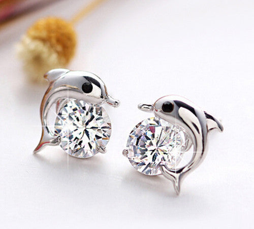 Dolphin  Crystal Studs Earrings