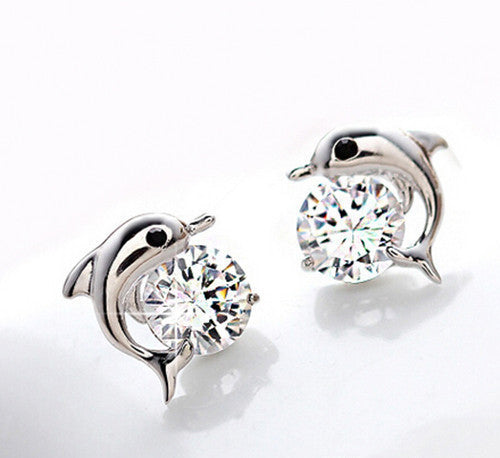 Dolphin  Crystal Studs Earrings