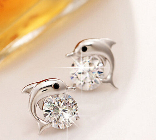 Dolphin  Crystal Studs Earrings