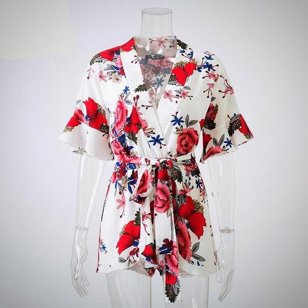 Boho Floral Print Ruffles Jumpsuit