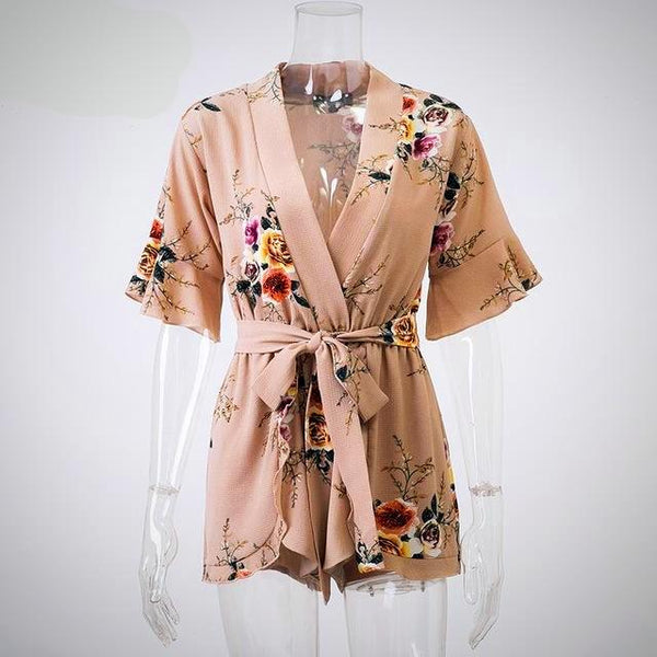 Boho Floral Print Ruffles Jumpsuit