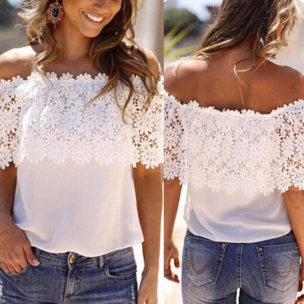 Lace Off-shoulder Casual Chiffon Top
