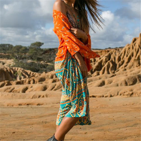 Bohemian Ethnic Chiffon Print Beach Cover Up