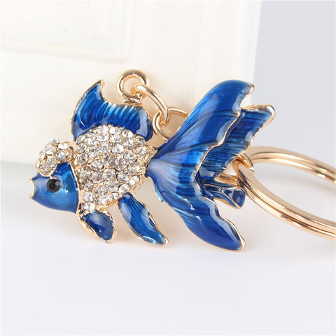 Lovely Blue Goldfish Fish Crystal Keychain
