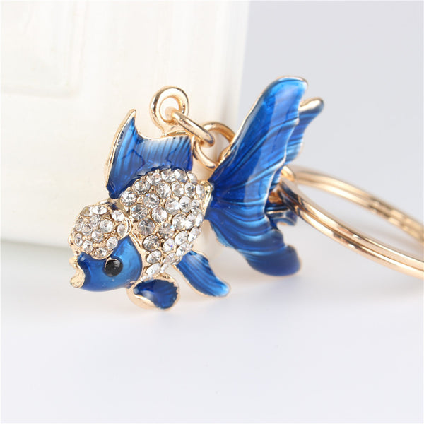 Lovely Blue Goldfish Fish Crystal Keychain