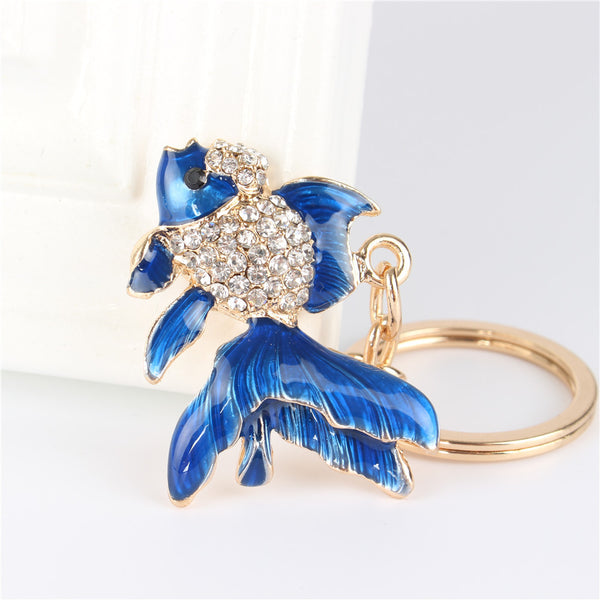 Lovely Blue Goldfish Fish Crystal Keychain