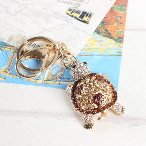 Red Tortoise Rhinestone Keychain