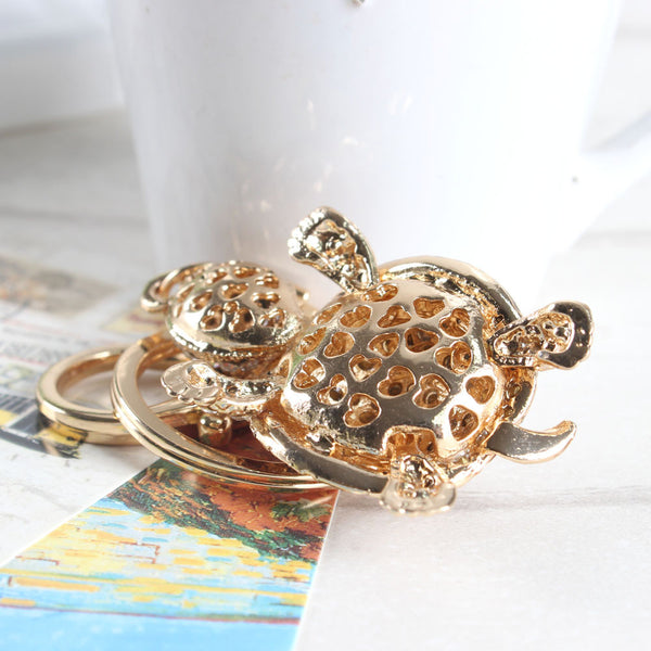 Red Tortoise Rhinestone Keychain
