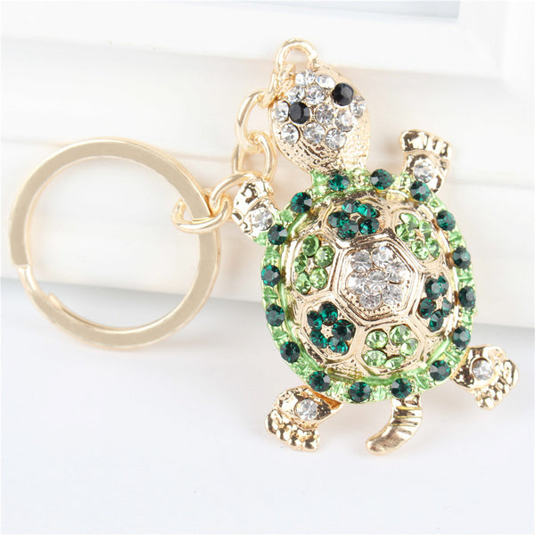 Green Tortoise Rhinestone Keychain