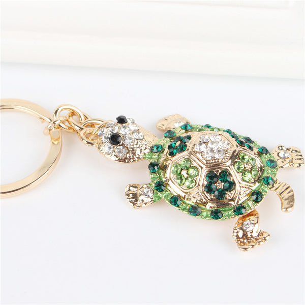 Green Tortoise Rhinestone Keychain