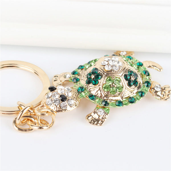 Green Tortoise Rhinestone Keychain