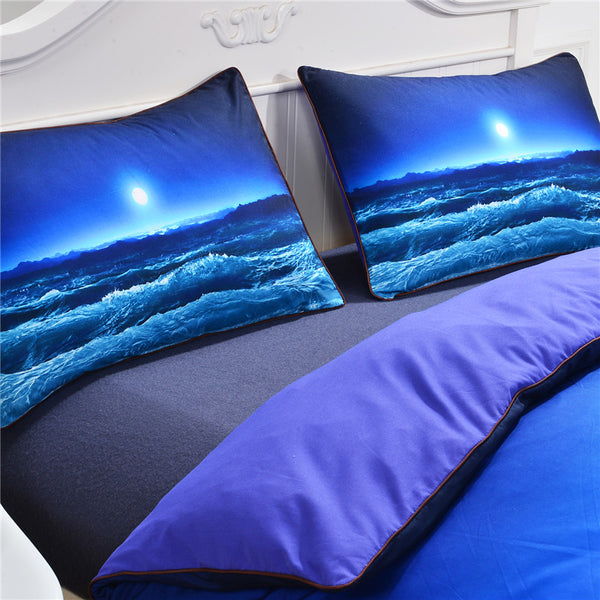 Moon and Ocean 3D Soft Blue Bedding Set
