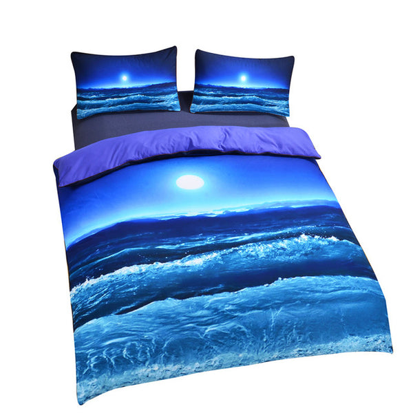 Moon and Ocean 3D Soft Blue Bedding Set