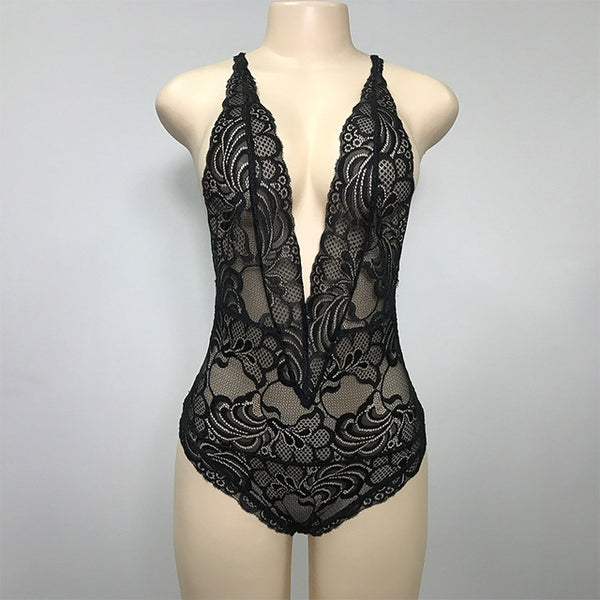 Sexy Deep V Lace Backless Jumpsuit