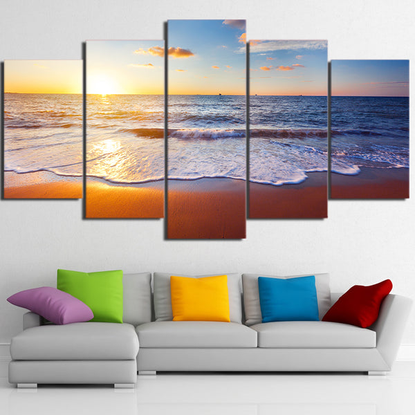 Limited Edition 5 Piece Sunset in The Beach Canvas