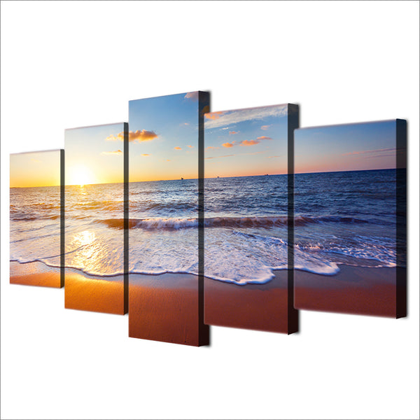 Limited Edition 5 Piece Sunset in The Beach Canvas