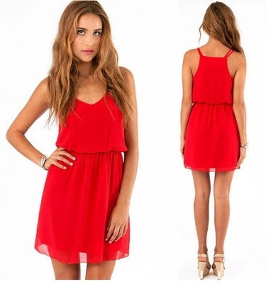 Causal Chiffion V neck Sleeveless Dress - Simply Adore