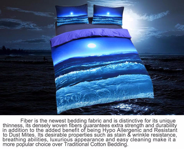 Moon and Ocean 3D Soft Blue Bedding Set