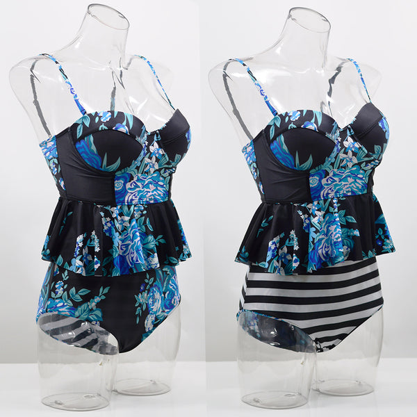 High Waisted Floral Print Push Up Swimsuit
