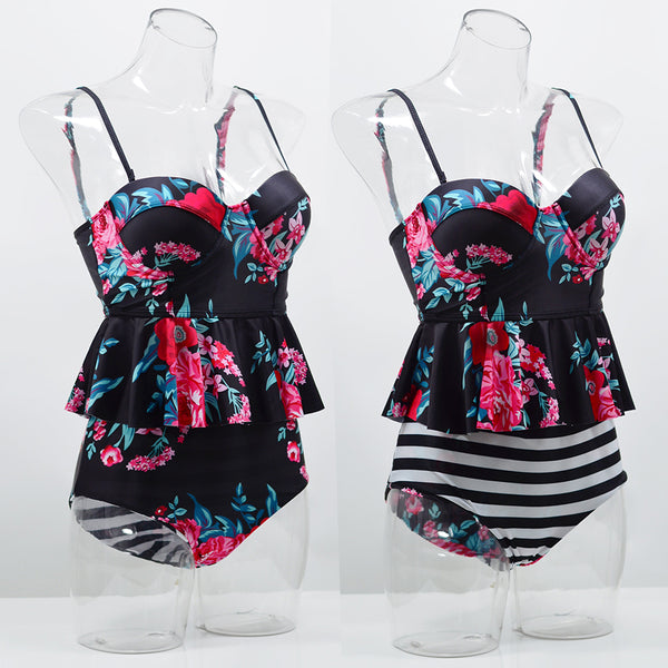 High Waisted Floral Print Push Up Swimsuit