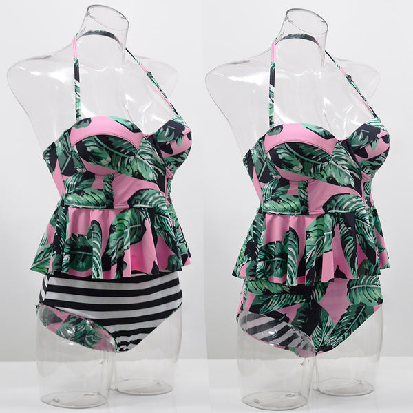 High Waisted Floral Print Push Up Swimsuit