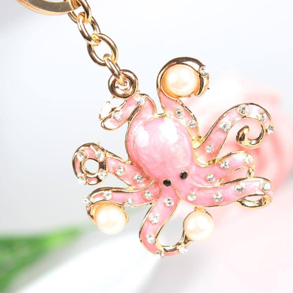 Pink Octopus Crystal Keychain