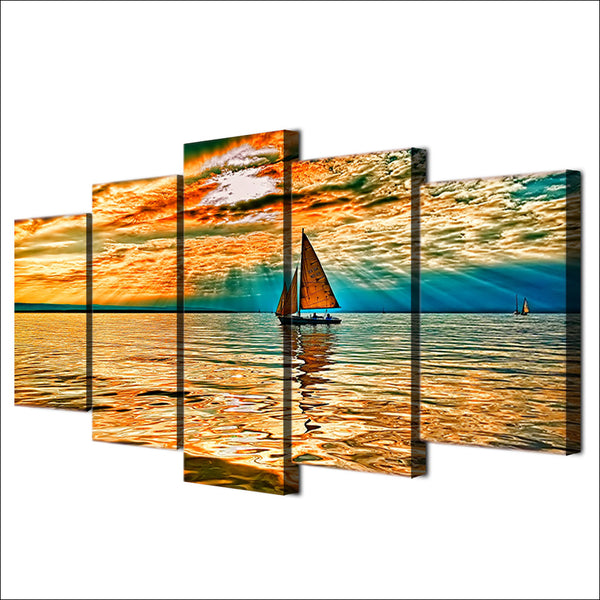 Limited Edition 5 Piece Sun Rays Sailboat Canvas