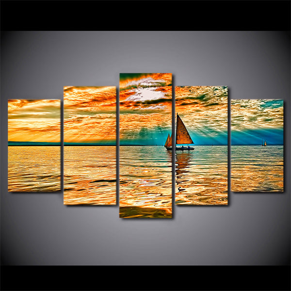 Limited Edition 5 Piece Sun Rays Sailboat Canvas